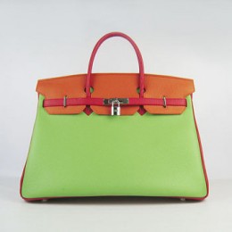 Hermes Birkin 40Cm Togo Leather Handbags Red/Orange/Green Silver